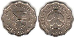 монета Гана 2 1/2 песевы 1967