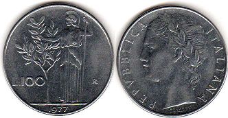монета Италия 100 лир 1977