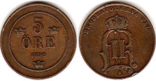 монета Швеция 5 эре 1898