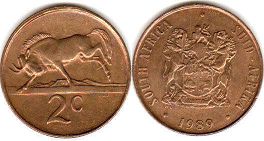 монета ЮАР 2 цента 1989