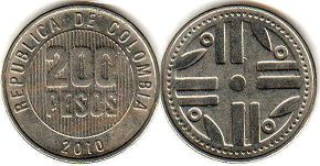 монета Колумбия 200 песо 2010