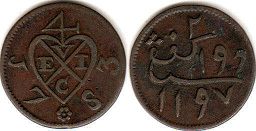 монета Суматра 2 кепинга 1783