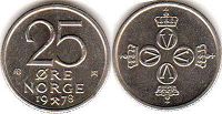 монета Норвегия 25 эре 1978