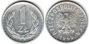 монета Польша 1 злотый 1949