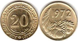 монета Алжир 20 сантимов 1972