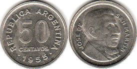 монета Аргентина 50 сентаво 1955