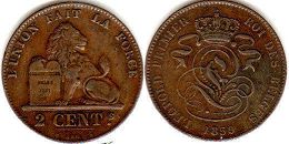 монета Бельгия 2 сантима 1859