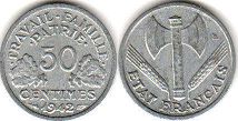 монета Франция 50 сантимов 1942
