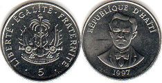 монета Гаити 5 сантимов 1997