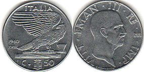монета Италия 50 чентизими 1940
