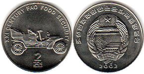 монета Северная Корея (КНДР) 2 чон 2002