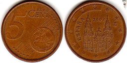 монета Испания 5 евро центов 2007