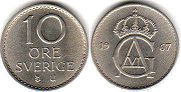 монета Швеция 10 эре 1967