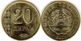 монета Таджикистан 20 дирам 2011