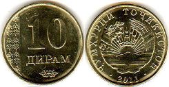 монета Таджикистан 10 дирам 2011