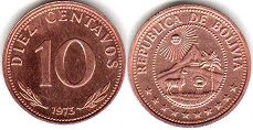 монета Боливия 10 сентаво 1973