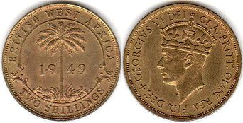 монета Британская Западная Африка 2 шиллинга 1949