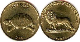 монета Конго 1 франк черепаха 2002