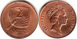 монета Фиджи 2 цента 1992