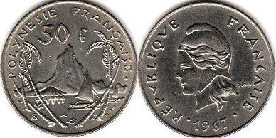 монета Французская Полинезия 50 франков 1967