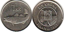 монета Исландия 1 крона 1981