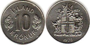 монета Исландия 10 крон 1978