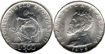 монета Италия 500 лир 1975