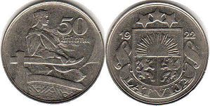 монета Латвия 50 сантимов 1922