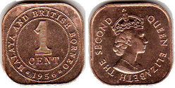 монета Малайя 1 цент 1956