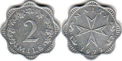 монета Мальта 2 милс 1972