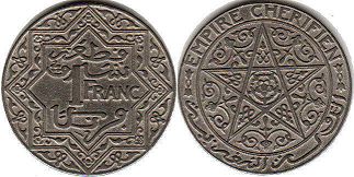 монета Марокко 1 франк 1921