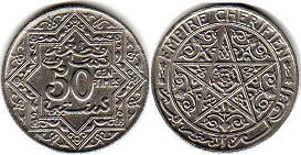 монета Марокко 50 сантимов 1921