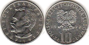 монета Польша 10 злотых 1977