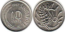 монета Сингапур 10 центов 1967
