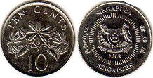 монета Сингапур 10 центов 2009