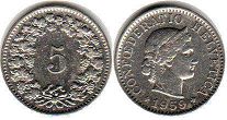 монета Швейцария 5 раппенов 1959