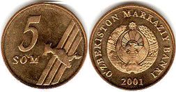 монета Узбекистан 5 сум 2001