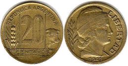 монета Аргентина 20 сентаво 1945
