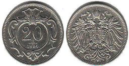монета Австрийская Империя 20 геллеров 1894