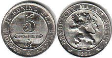 монета Бельгия 5 сантимов 1894