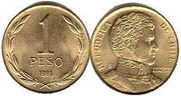 монета Чили 1 песо 1989