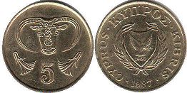 монета Кипр 5 центов 1987