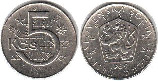 монета Чехословакия 5 крон 1989