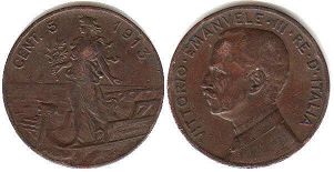 монета Италия 5 чентизими 1913