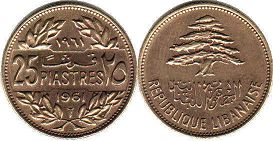 монета Ливан 25 пиастров 1961
