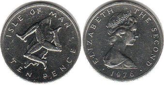 монета Остров Мэн 10 пенсов 1976