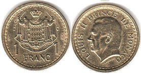 монета Монако 1 франк без даты (1945)