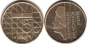 монета Нидерланды 5 гульденов 1990