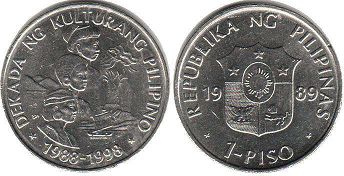 монета Филиппины 1 писо 1989