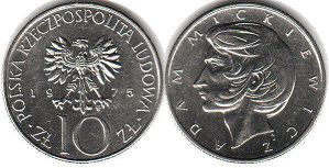 монета Польша 10 злотых 1975